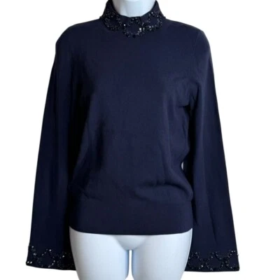 Suéter Ann Taylor adornado manga campana cuello falso tejido top pequeño Foto 1 de 4