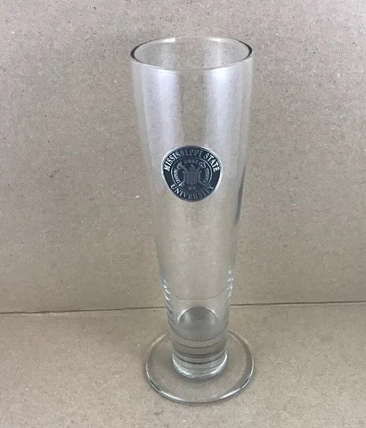 Mississippi State University Pilsner Clear Glass With Pewter Medallion 12 Oz Cover