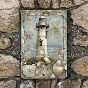 Rustic Lighthouse Metal Wall Sign 8x12 Inch Nautical Decor for Coastal Homes - Picture 1 of 3