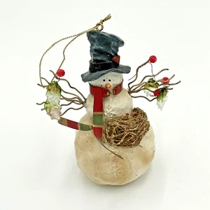 Glitzer Schneemann Vogel Nest Draht Zweig Arme Perlen Harz Weihnachtsschmuck 4,5" Höhe - Bild 1 von 4