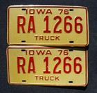 1976 Iowa TRUCK License Plate Plates PAIR / SET  # RA 1266
