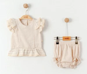 BABY GIRLS BEIGE SPANISH SUMMER SHORTS & TOP SET 3/6, 6/9, 9/12, 12/18 MONTHS - Picture 1 of 1