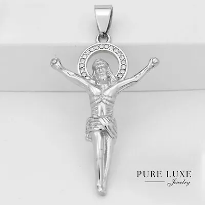 Men's Silver Stainless Steel JESUS 72mm 3D Pendant + BOX - Image 1 of 3