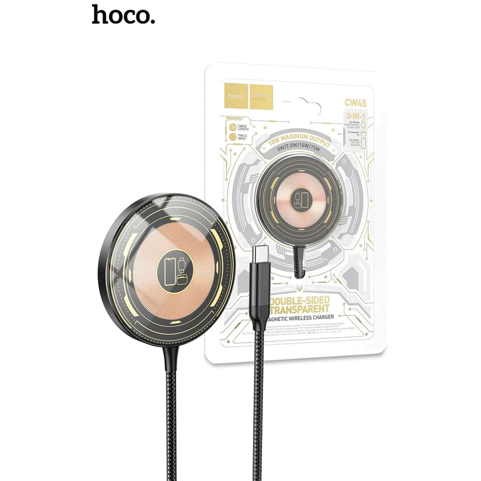 Hoco 15W Magnetic Wireless Charger for Apple iPhone Airpod Watch CW45 — 第 1/4 张图片