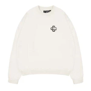 Couture Club | Mens Cracked Print Emblem Oversized Crew Sweat Top - Off White - Picture 1 of 3