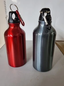 WATER BOTTLE ALUMINUM COLOUR WITH CARABINER SMALL 350 ML RED & GREY FREE POSTAGE - Picture 1 of 14