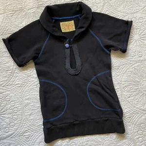 FREE PEOPLE Black/Blue Keyhole Pullover XS/S Topstitch Sweater Pockets - Picture 1 of 9