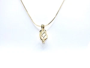 Teardrop Basket Oval Pearl Cage Necklace - Gold Charm, Handmade Jewelry Gift - Picture 1 of 29