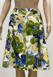 Talbots Petite Skirt Women's Sz 16P Pleated Zip Floral A-Line Blue Green Yellow - Picture 1 of 5