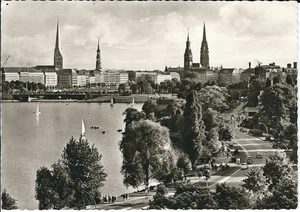Ansichtskarte Hamburg "Aussenalster und Türme der Stadt" - schwarz/weiß - Bild 1 von 2