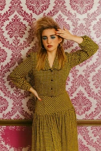 vintage 80s DROP WAIST DRESS gingham checkered secretary retro flannel M - Picture 1 of 7