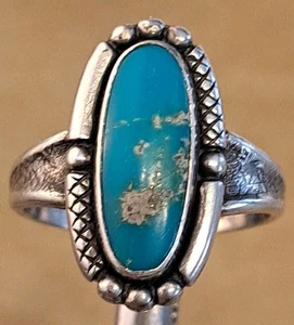 Anillo Nativo Americano Turquesa Azul Plata Esterlina Vintage Bell Trading 8.25 - Imagen 1 de 5