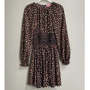 NWT Kate Spade Dotty Leopard Spin Long Sleeve Smocked Waist Dress Size XS - Picture 1 of 12