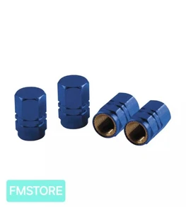 4 Tappini Tappi Alluminio Esagonale Blu per Valvole Pneumatici Auto Moto Bike - Picture 1 of 4