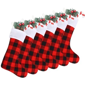 Calze a quadri fai da te Natale rosso nero bufalo, confezione da 6 18 pollici grandi plaid - Foto 1 di 7