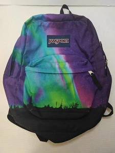 Jansport Green Purple Northern Lights Backpack Outdoor Hike School Bag - Picture 1 of 11