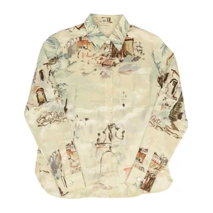 HERMES All-over print silk shirt Women Beige 【A】 - Picture 1 of 12