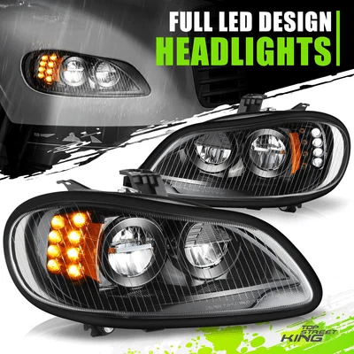 Black Full LED DRL Headlights for Freightliner M2 106 112 03-18 Left & Right - Image 1 of 4