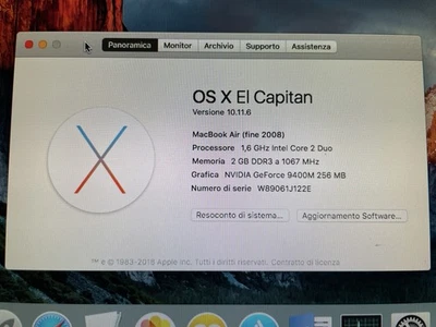 APPLE MACBOOK AIR 13" A1304 LATE 2008 2 DUO RAM 2GB HDD 120GB - Immagine 1 di 4