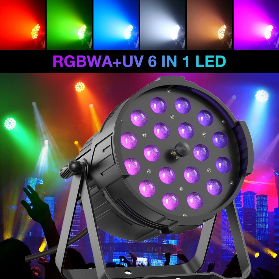 18 LED Par Light 324W DMX512 RGBWA + UV 6 in 1 dj Lights Disco Party Concert BAR - Image 1 of 4