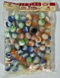 NEW OLD STOCK MARBLE KING 60 RAINBOW GLASS MARBLES BAG Includeds Shooter - Picture 1 of 3