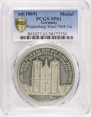 1869 🌟POP 1/1🌟Germany Regensburg Wurz-7848 Tin PCGS SP61 - Image 1 of 2