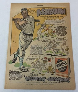 1949 Wheaties RICHIE ASHBURN Cartoon Anzeigenseite ~ Philadelphia Phillies Baseball - Bild 1 von 1