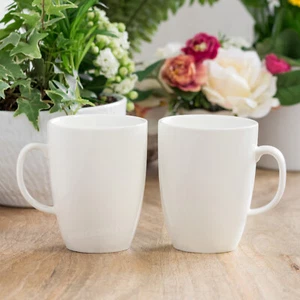 Set of 2 White Porcelain 400ml Belly Latte Coffee Tea Hot Chocolate Mugs Cups - Picture 1 of 3