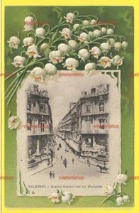 cartolina liberty con mughetto PALERMO Quattro Canti con Via Macqueda primi '900 - Imagen 1 de 2
