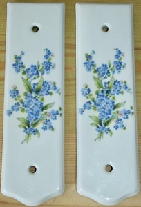 2 Vintage French Blue Floral Ceramic Door Finger Plates - Picture 1 of 7