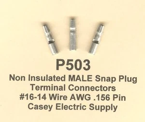 25 Non Insulated Snap Plug Terminal Connector 16-14 Wire AWG .156 MALE Pin MOLEX - Picture 1 of 2