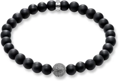 Bracciale elastico unisex Thomas Sabo con onice nero e Argento puntinato A1354 - Immagine 1 di 2