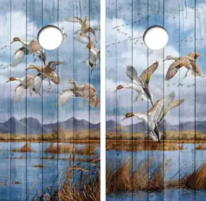 KT Cornhole Wraps Duck Hunting Barnwood laminated Cornhole Vinyl Wraps / Sticker - Picture 1 of 1