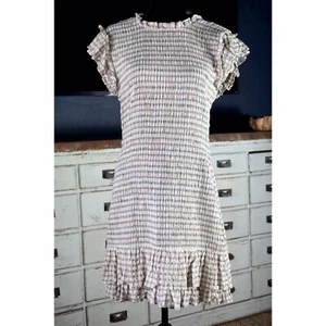 NWT New $495 Veronica Beard Cici Smocked Ruffled Beige & Green Dress Size 10 - Picture 1 of 10