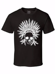 NW MEN PRINTED INDIAN SKULL GRAPHIC DESIGN FUNNY HIPSTER ROCK & ROLL TEE T-Shirt - Picture 1 of 14