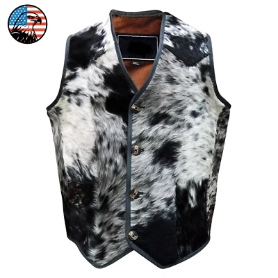 Vintage Genuine Cowhide Hair On Vest Leather Western Waistcoat Cowhide Fur Vest - Image 1 of 4