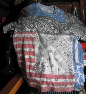 Gildan M Short Sleeve T Shirt Top Bandana Print USA Flag Tee Cotton Blend Morris - Picture 1 of 4