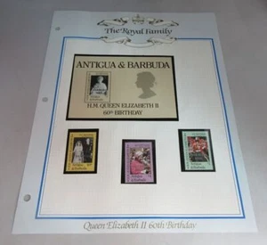 1986 QUEEN ELIZABETH II 60TH BIRTHDAY ANTIGUA & BARBUDA STAMPS & ALBUM SHEET - Picture 1 of 5