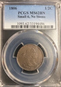 1806 Draped Bust Half Cent PCGS MS62 VERY HIGH GRADE SPECIAL COIN ROTATED DIE - Picture 1 of 8