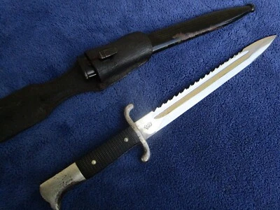 ORIGINAL WW2 GERMAN DAGGER FIREMEN SAWBACK WKC BAYONET AND SCABBARD WITH FROG - Image 1 of 4