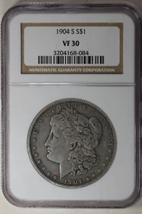 1904-S  $1  NGC  VF30   Morgan Silver Dollar, Miss Liberty Head Dollar - Picture 1 of 2