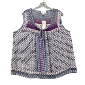 Emma G Damen Boho Top Small Print Ärmellos Mehrfarbig Lila Blau - Bild 1 von 10