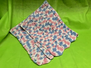NEW Handmade Crochet Baby Crib Blanket Light pink blue white Size: 42"x34" - Picture 1 of 4