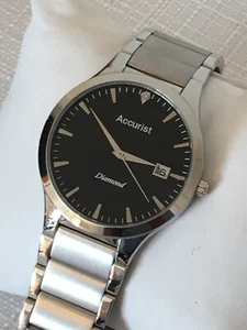 c2020 Men's Accurist Diamond 30m Calendar Wristwatch. Working. Fab. Black silver - Picture 1 of 10
