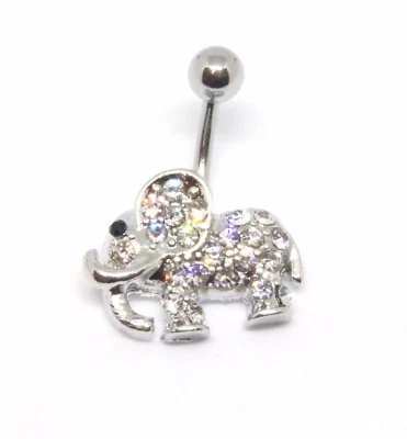 Elephant Belly Bar Shambala Crystal Silverplated Navel Ring Gemstone Navel Bar  - Image 1 of 3