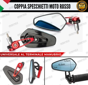SPECCHIETTI RETROVISORI MANUBRIO COPPIA MOTO SCOOTER BAR END ROSSO CAFE RACER - Imagen 1 de 11
