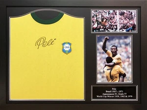 FRAMED PELE SIGNED BRAZIL 1970 FOOTBALL SHIRT SEE PROOF COA WORLD CUP WINNER - Picture 1 of 2