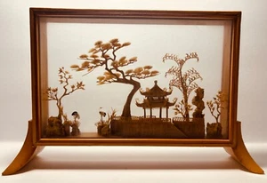 Vintage Oriental Chinese Hand Carved Cork Diorama Pagoda W/Birds Intricate Art - Picture 1 of 6