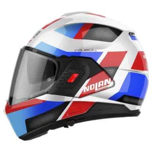 Nolan N120 1 N-COM SUBWAY WHITE RED BLUE FLIP BACK MOTORCYCLE MOTORBIKE HELMET - Picture 1 of 6