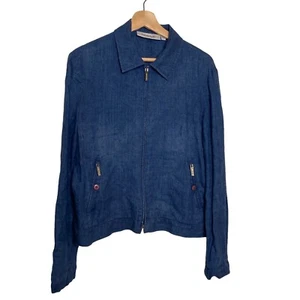 Emanuel Ungaro Linen Blue Full Zip Jacket Women’s Size 12 Pockets - Picture 1 of 13